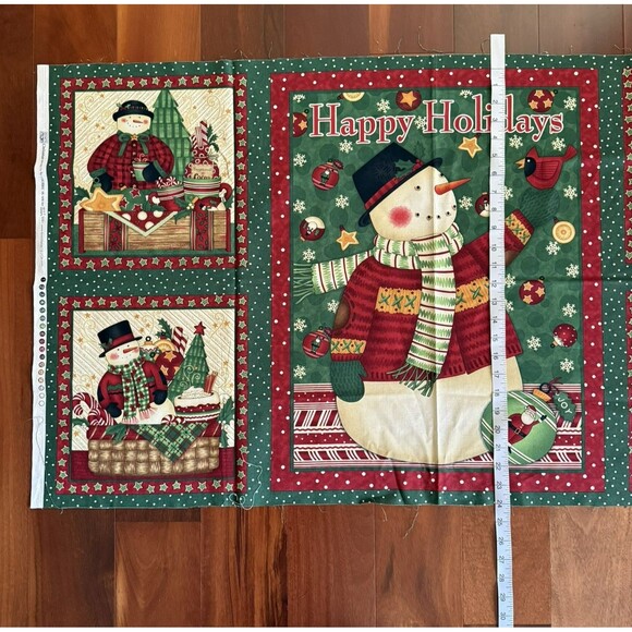 Christmas Baskets Debbie Mumm Fabric Quilt Panel Snowman Winter Xmas Quilt Block - Picture 3 of 6